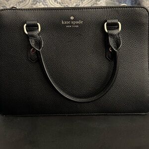 kate spade Black Pebbled Leather Dome Satchel with Gold Accents